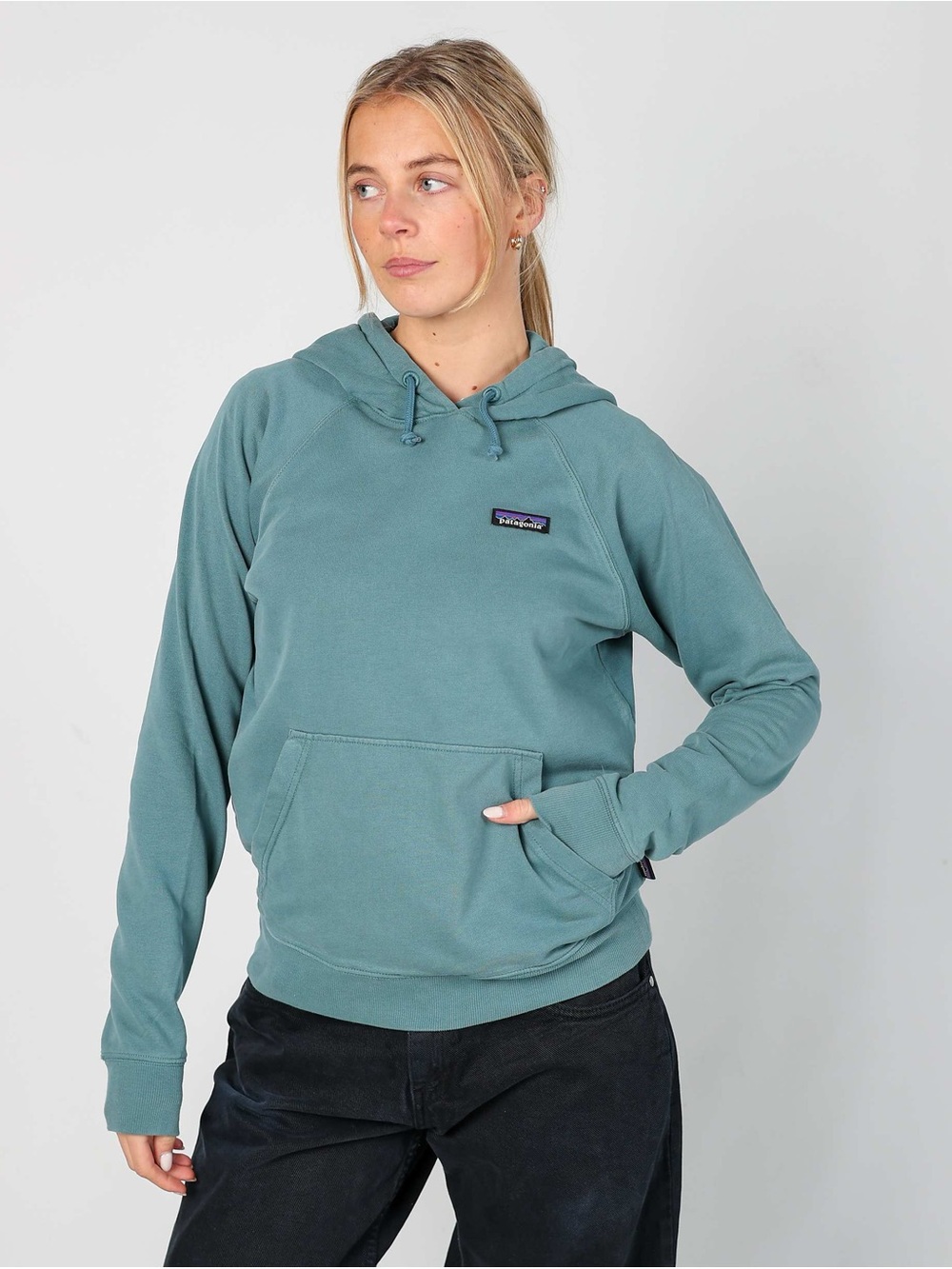 Patagonia P-6 Label Organic Hoody in Abalone Blue